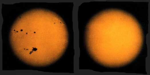 Слева в период солнечной активности, справа - обычный вид